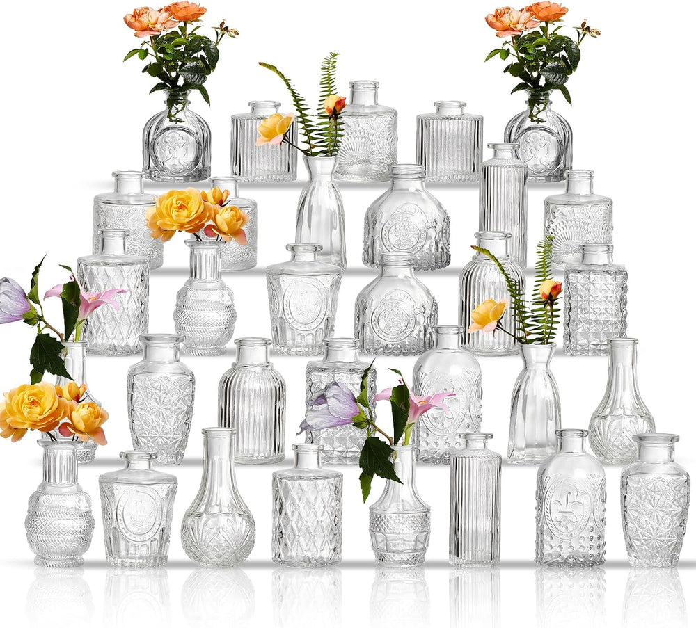 Glass Bud Vases Set of 32 - Assorted Small Mini Glass Vases for Flowers, Crys...