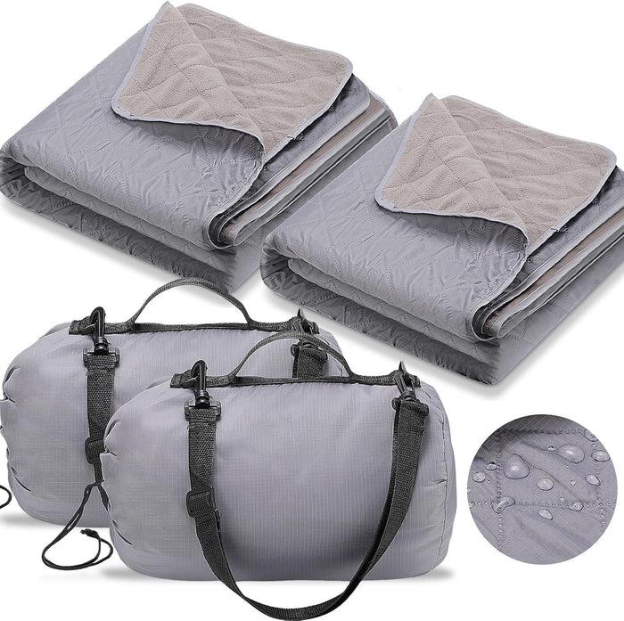 Tranqun 2 Pcs Outdoor Blanket Quilted Windproof Waterproof Fleece, Gray