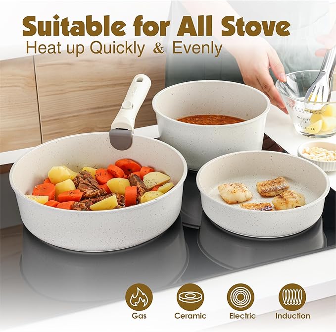 SENSARTE 24 Piece Pots and Pans Set, Nonstick Detachable Handle Cookware