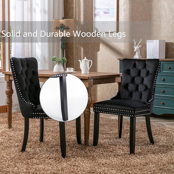 Black Velvet Dining Chairs Set of 4, Upholstered Dining Room Chairs with Back...