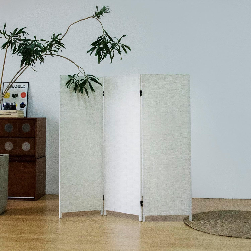 Furnnylane 3 Panel Double Sided Short Room Divider for Room Separation, Natur...