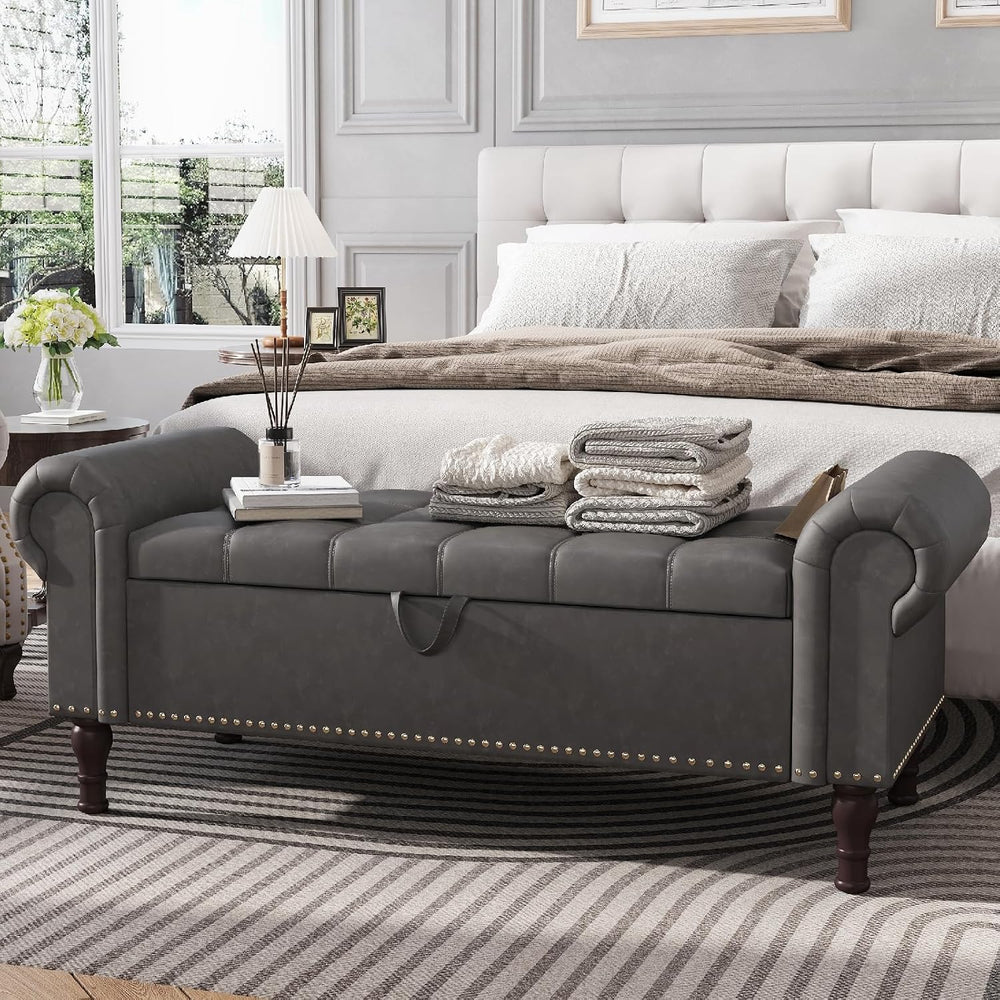 Apicizon 51” Bench with Storage, Upholstered Tufted Button Bedroom Bench with...