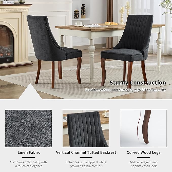 Black Mid Century Dining Chairs Set of 2, Modern Kitchen & Dining Room Se...