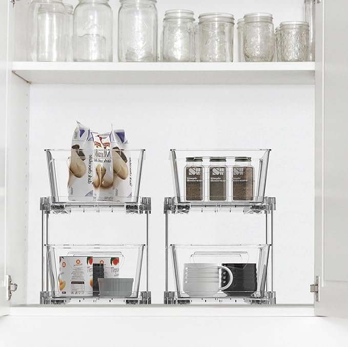 Simple Houseware 2 Tier Basket Drawer Cabinet Pull-Out Organizer, 2 Pack