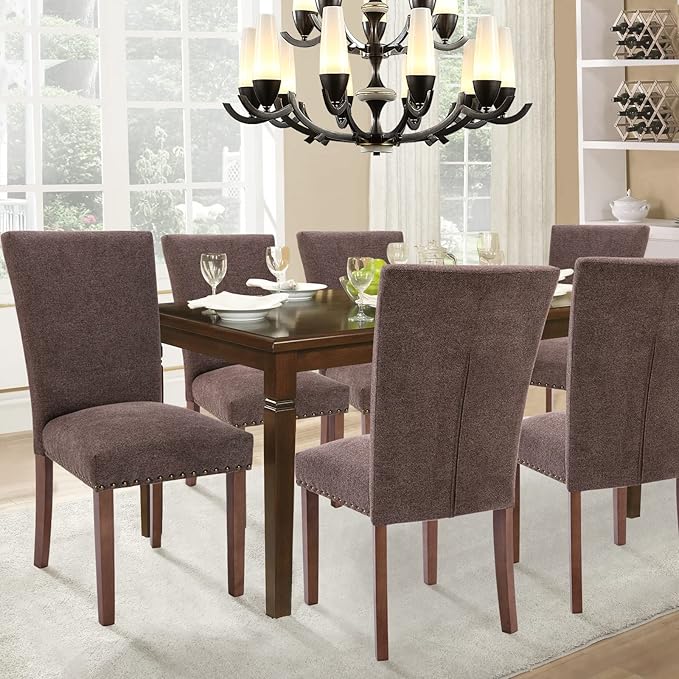 Parsons Dining Chairs Set of 2, Upholstered Nailhead Dining Room Kitchen Side...