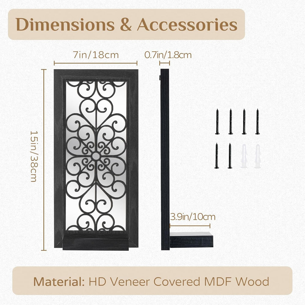 Black Gothic Wall Candle Sconces Set of 2 with Real Glass Mirror