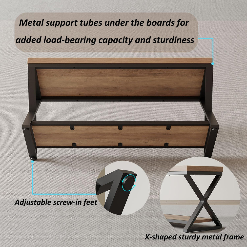 IBF Rustic Entryway Bench with Storage, Rustic Oak Wood and Metal Bench