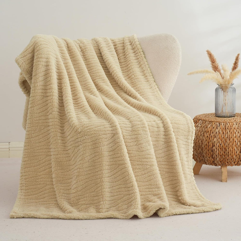 Beige Throw Blanket for Couch, Queen Size Plush Fleece Blanket 90"x90"