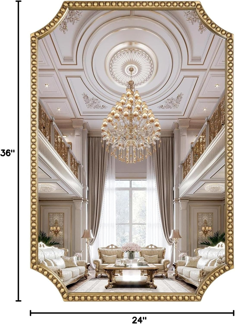24"x36" Mirror for Wall, Scalloped Corners Rectangle Decorative Mir...