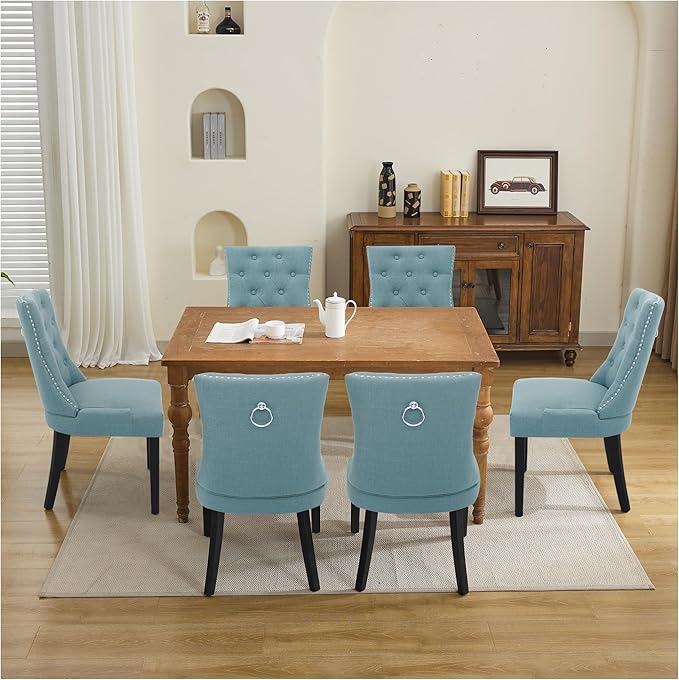 Upholstered Tufted Dining Chairs Set of 4, Fabric Side Dining Room Chairs wit...