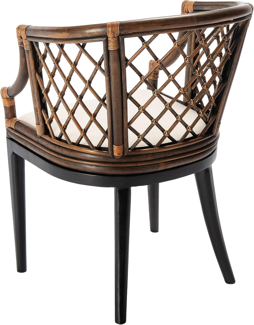 SAFAVIEH Carlotta Rattan Arm Chair 19.3”, Solid Wood Brown & Black SEA4013C