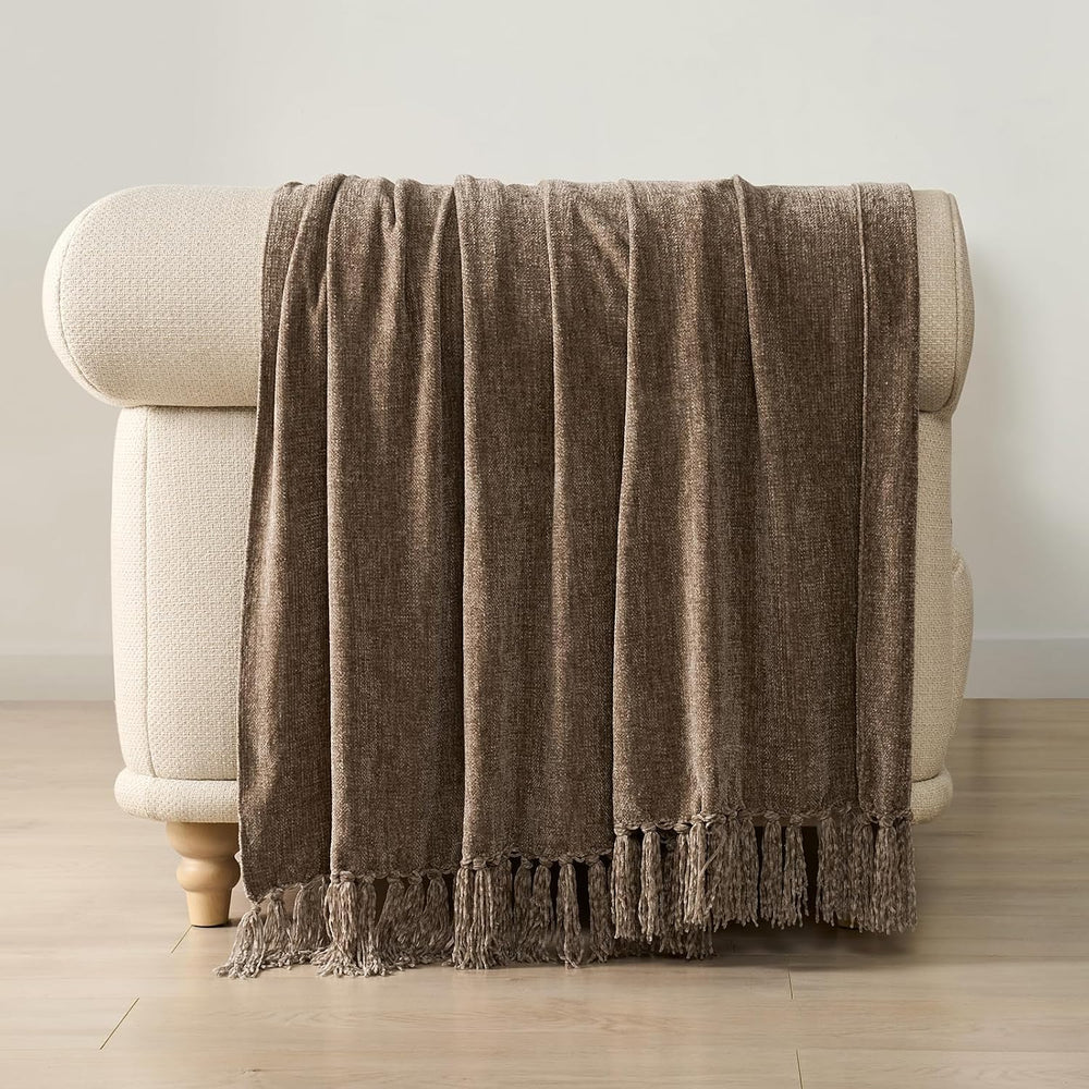 EverGrace Chenille Knit Throw Blanket for Couch, 60"x80", Mocha Brown