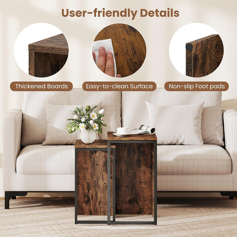GOFLAME Nesting Coffee Table Set of 2, Wood Nesting Side Tables with Sturdy M...