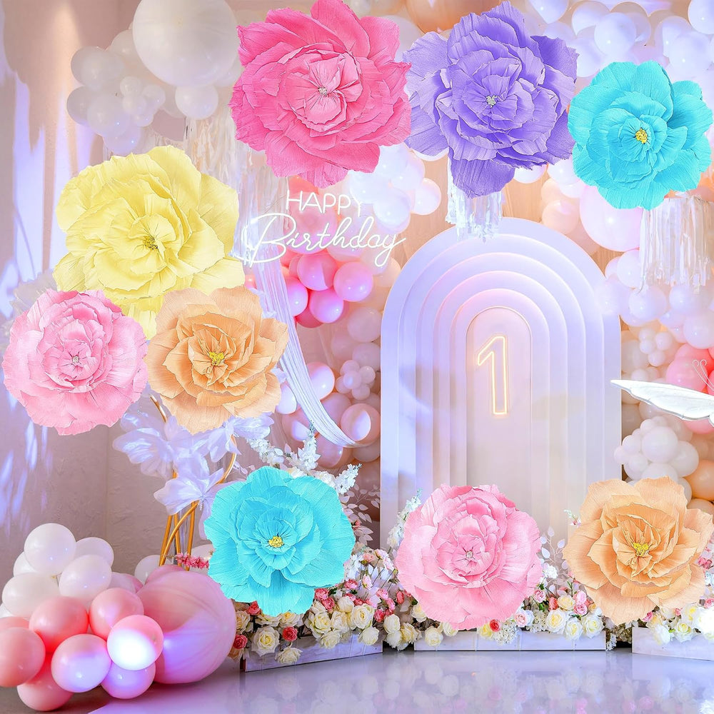 Aneco 6 Pieces Large Paper Artificial Flowers 3D Crepe Tissue Flower Wall Dec...