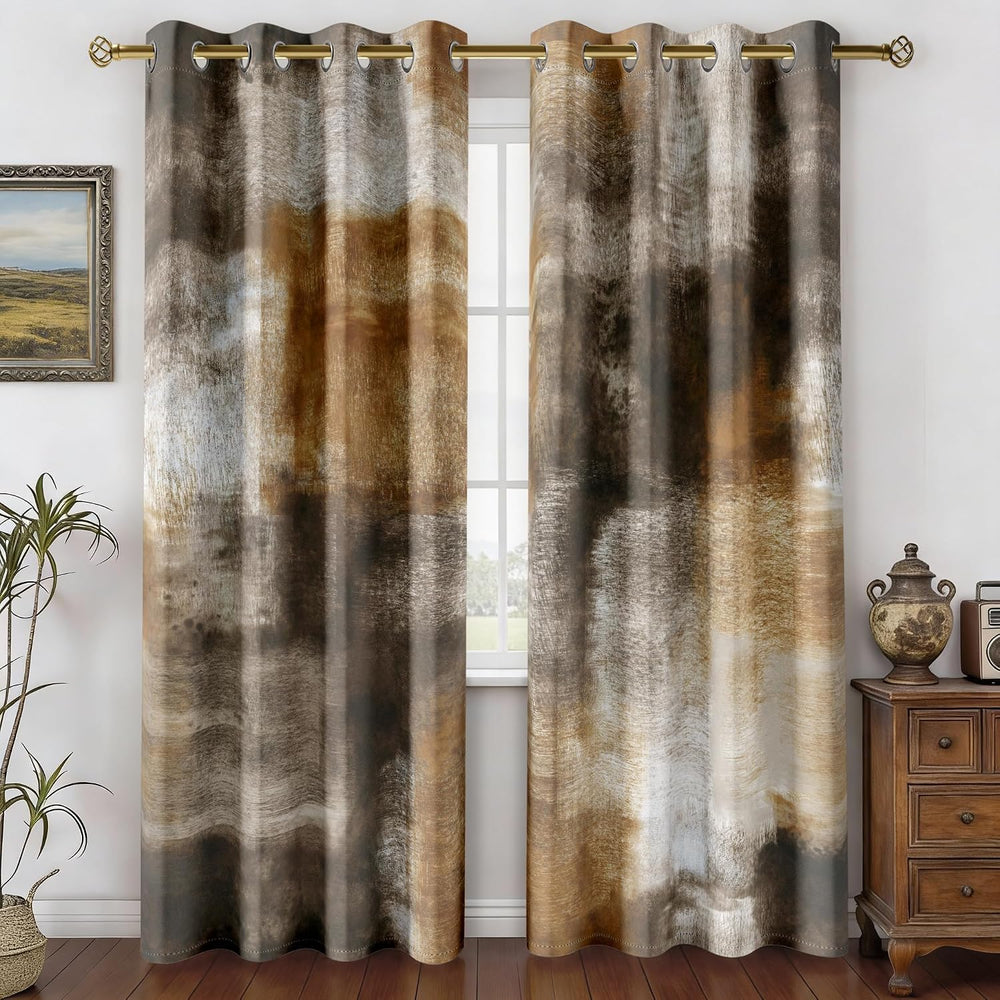 Tan Abstract Curtains for Living Room Bedroom, 52W x 84L, 2 Panels