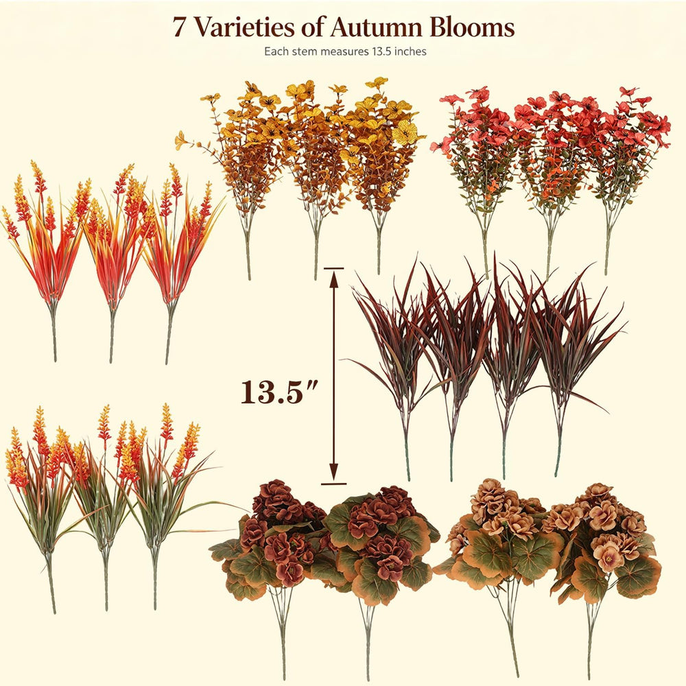 20 Artificial Fall Flowers UV Resistant Fake Mums for Outdoors Decor