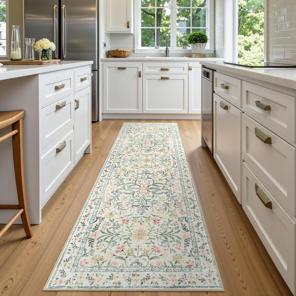 Wonnitar Washable Rug Runner 2'6''x8', Boho Floral Hallway Ru...