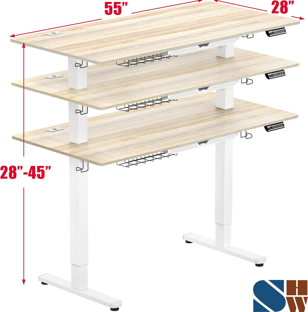 SHW 55 x 28 Inches Electric Height Adjustable Standing Desk with Drawer and M...