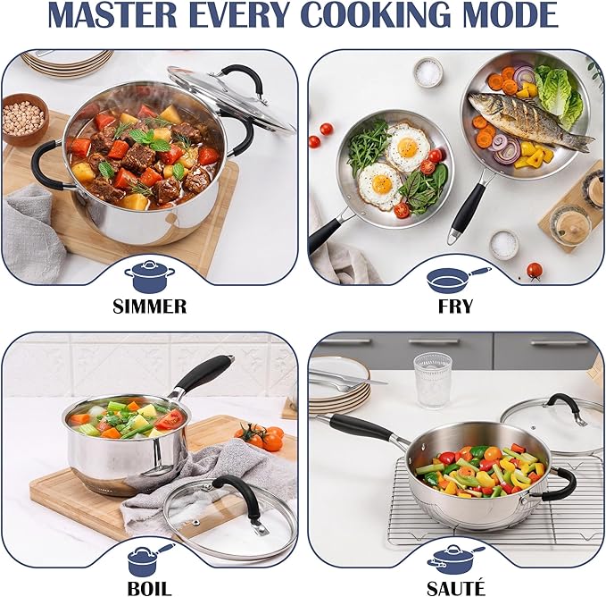 E-far 10-Piece Stainless Steel Cookware Set