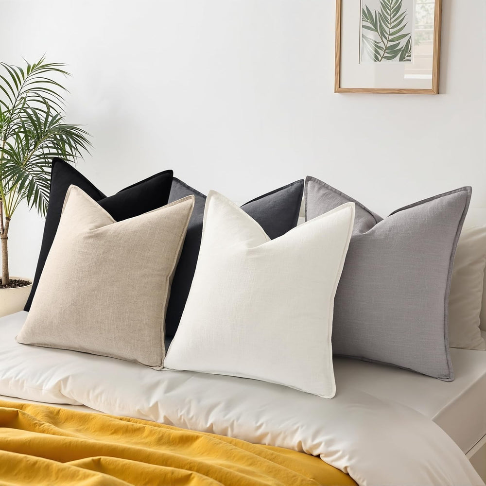 decorUhome Beige Christmas Linen Throw Pillow Covers 26x26 Set of 2