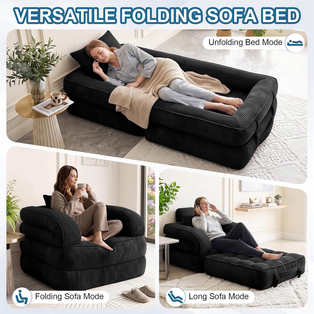 Folding Sofa Bed, 3-in-1 Convertible Sleeper Chair Bed with Pillow