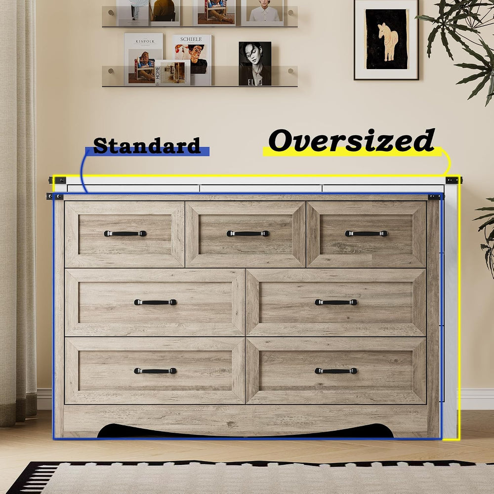 BORNOON 7-Drawer Dresser for Bedroom, Modern Wooden Chest of Drawers with Met...