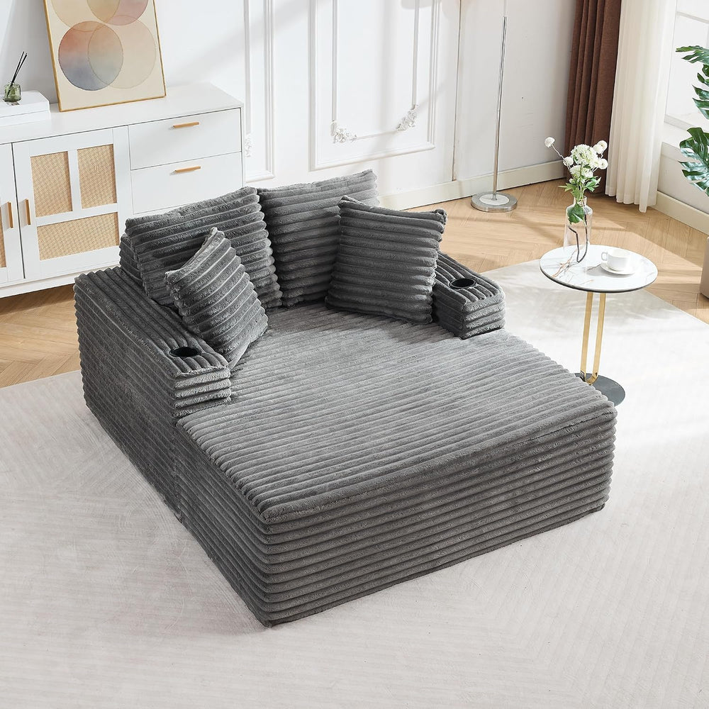 Garvee 64" Oversized Chaise Lounge Chair Indoor, Corduroy Upholstered Bo...