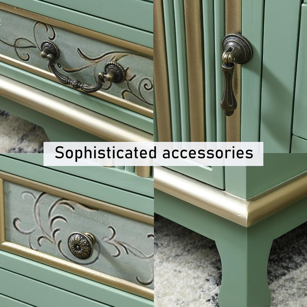 Vintage Accent Chest with 5-Drawers and Door Carved Wood Storage Cabinet Mode...