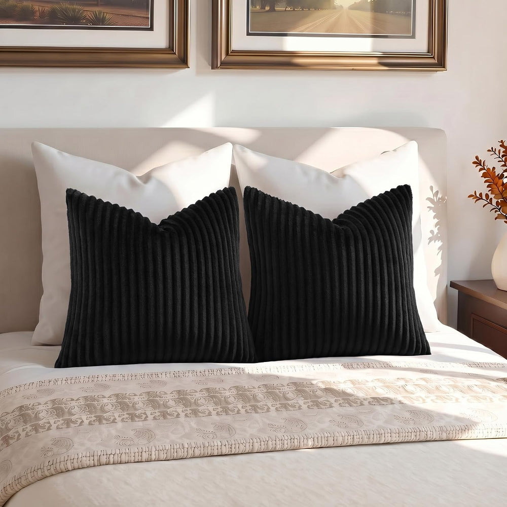 Simmore Fall Soft Black Flannel Throw Pillow Covers 26X26 Set of 2