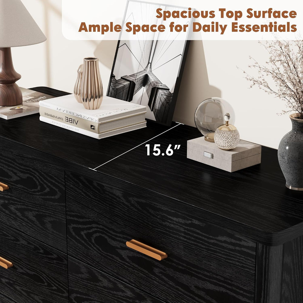 Garvee 6 Drawer Dresser, Modern Wooden Storage Chest of Drawers, Black