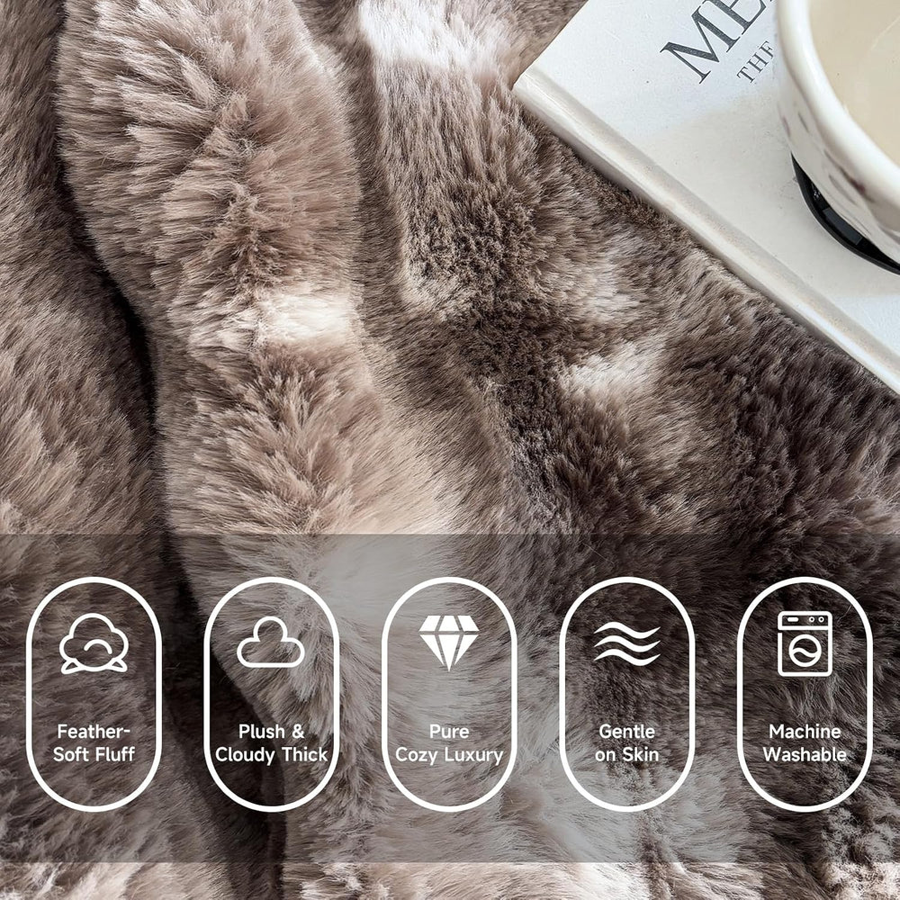 Ultra-Soft Fuzzy Faux Fur Throw Blanket,Tie-dye Brown,50x60 in