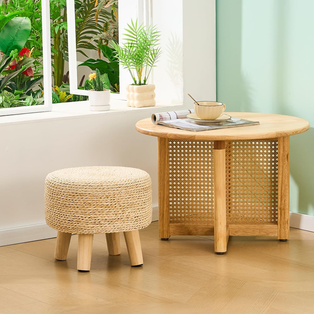 Wimarsbon Round Foot Stool Natural Seagrass Poufs Ottoman Hand Weave Footrest...