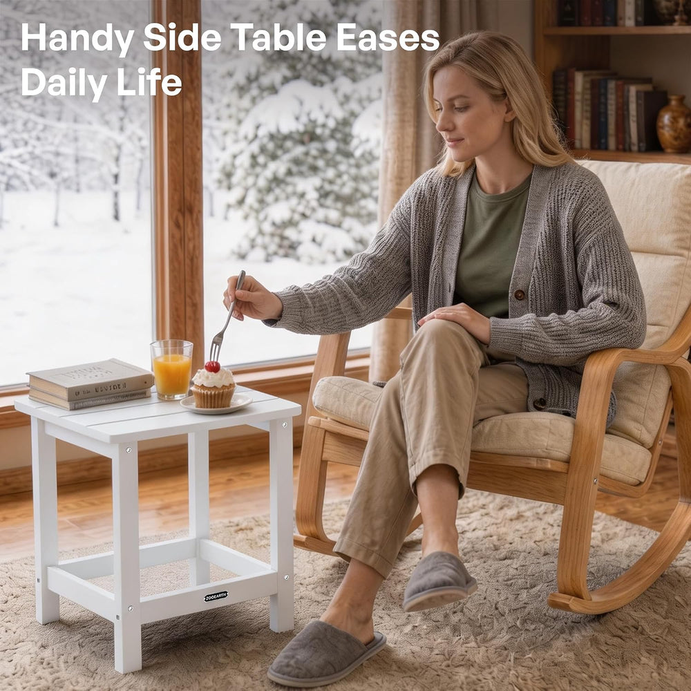 Square Outdoor Side Table, Patio End Table for Adirondack Chair, White