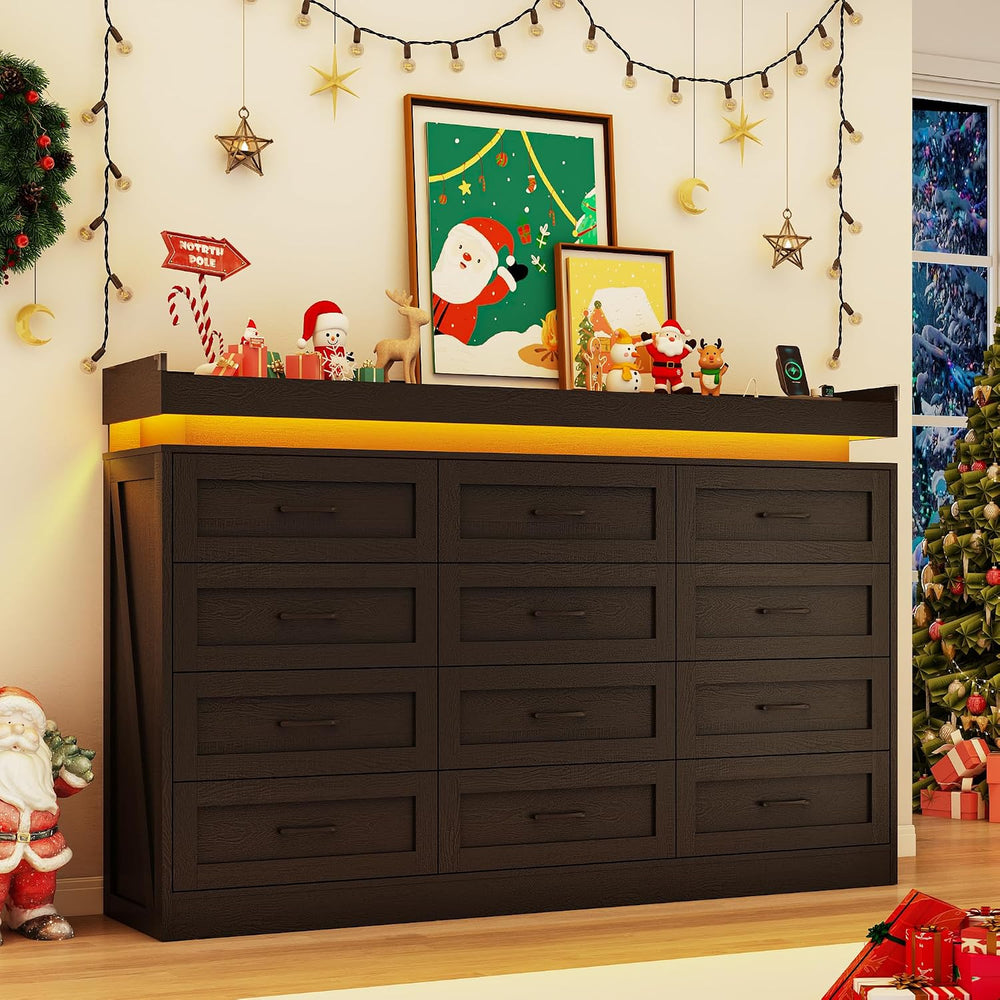 71" Wide 46" Tall Large Farmhouse 12 Drawers Dresser for Bedroom (B...