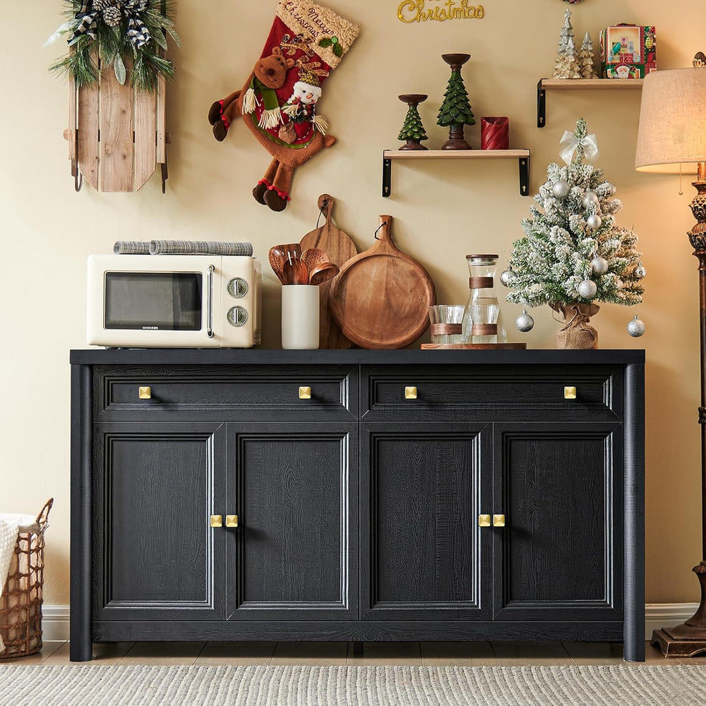 Standifurno Credenza Storage Cabinet with 4 Doors and 2 Drawers, 59" Lar...