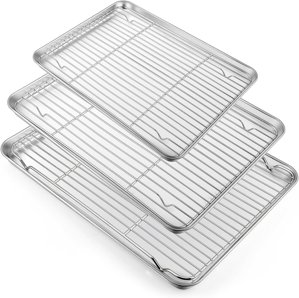 TeamFar Baking Sheet with Rack Set, 17.6/16/12.5 Inch Stainless Steel Cookie