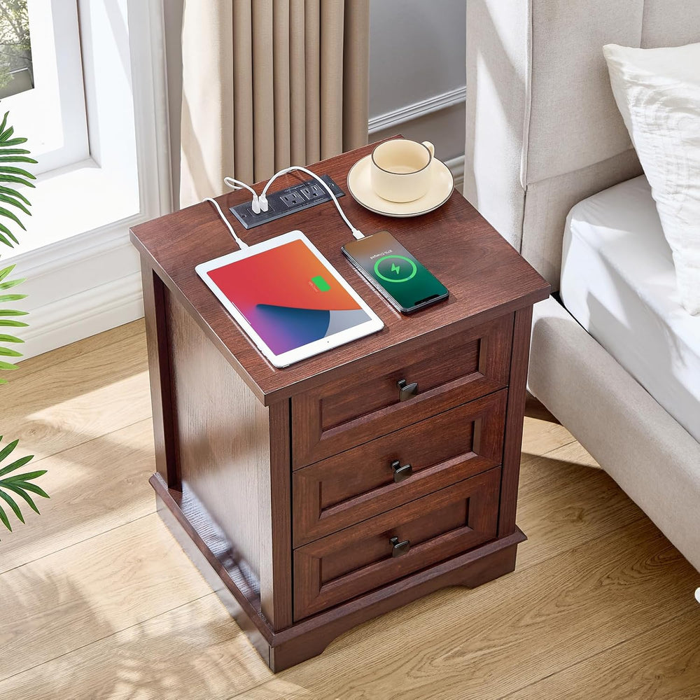 SOOWERY Farmhouse Dresser for Bedroom, 25" Chest of Drawers, Dark Cherry