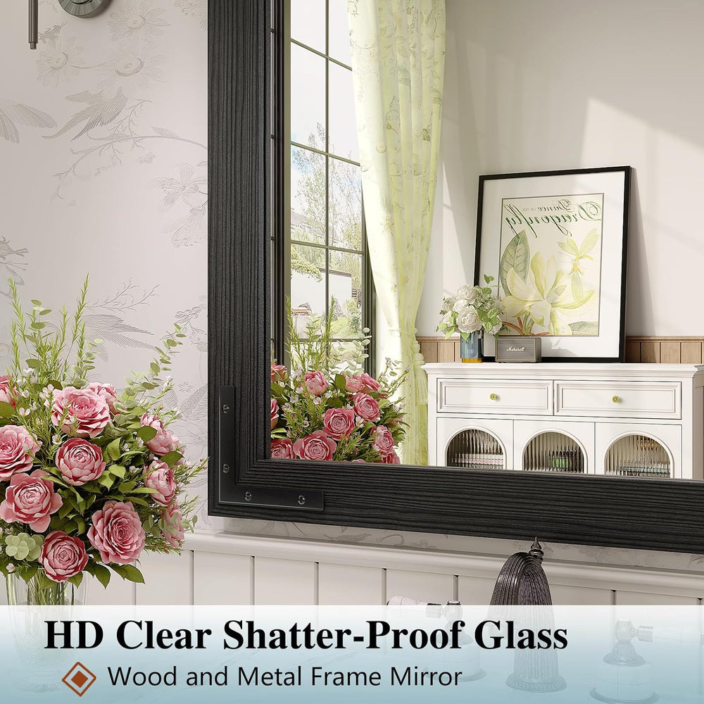 Farmhouse Bathroom Mirror, 24"x36" Black Rustic Bathroom Mirrors