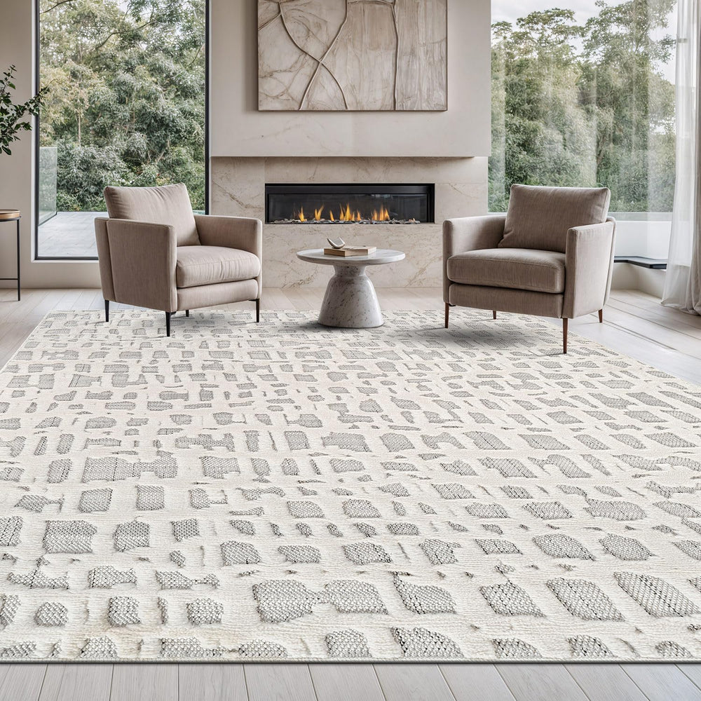 Beverly Rug Micro Loop Area Rug Gray/White 8x10 Abstract Modern Luxury Irregu...