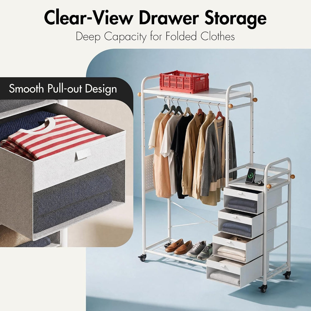 WLIVE Closet Dresser with Hanging Rack, 4 drawer dresser for Bedroom, White