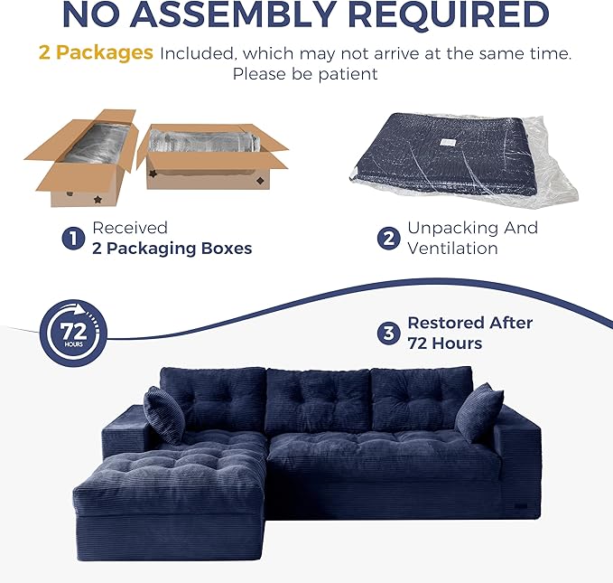 MAXYOYO 104" L Shaped Modular Sectional Sofa with Ottoman, Tufted Bonele...
