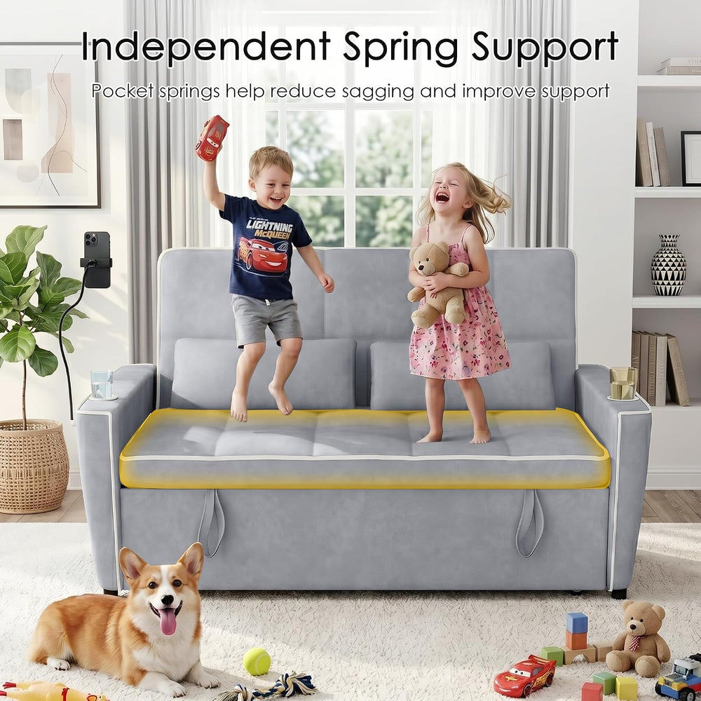 54'' Sleeper Sofa, Convertible Sofa Bed with Phone Holder, Pull Out C...
