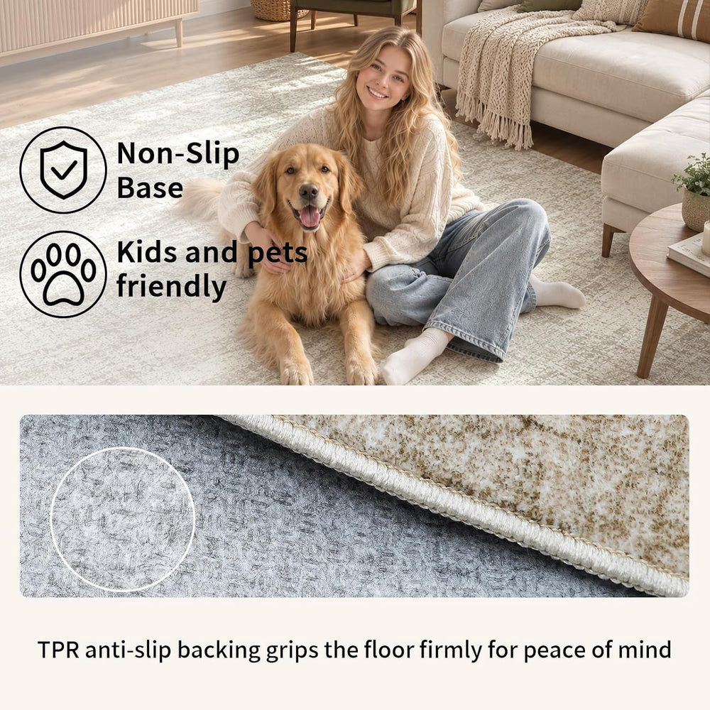 Area Rugs for Living Room Bedroom 8x10 Washable Non-Slip Vintage Beige
