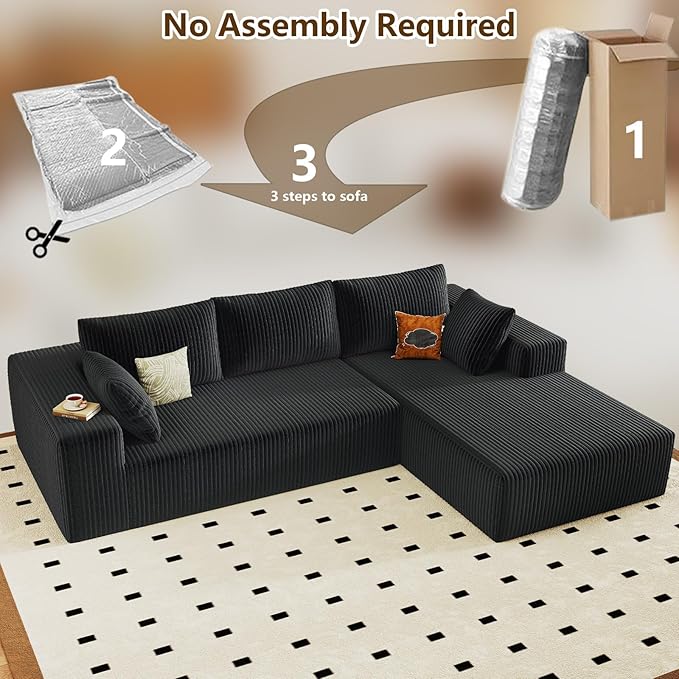 96" Modular Sectional Couch, Boneless L Shaped Cloud Sofa with Chaise Lo...