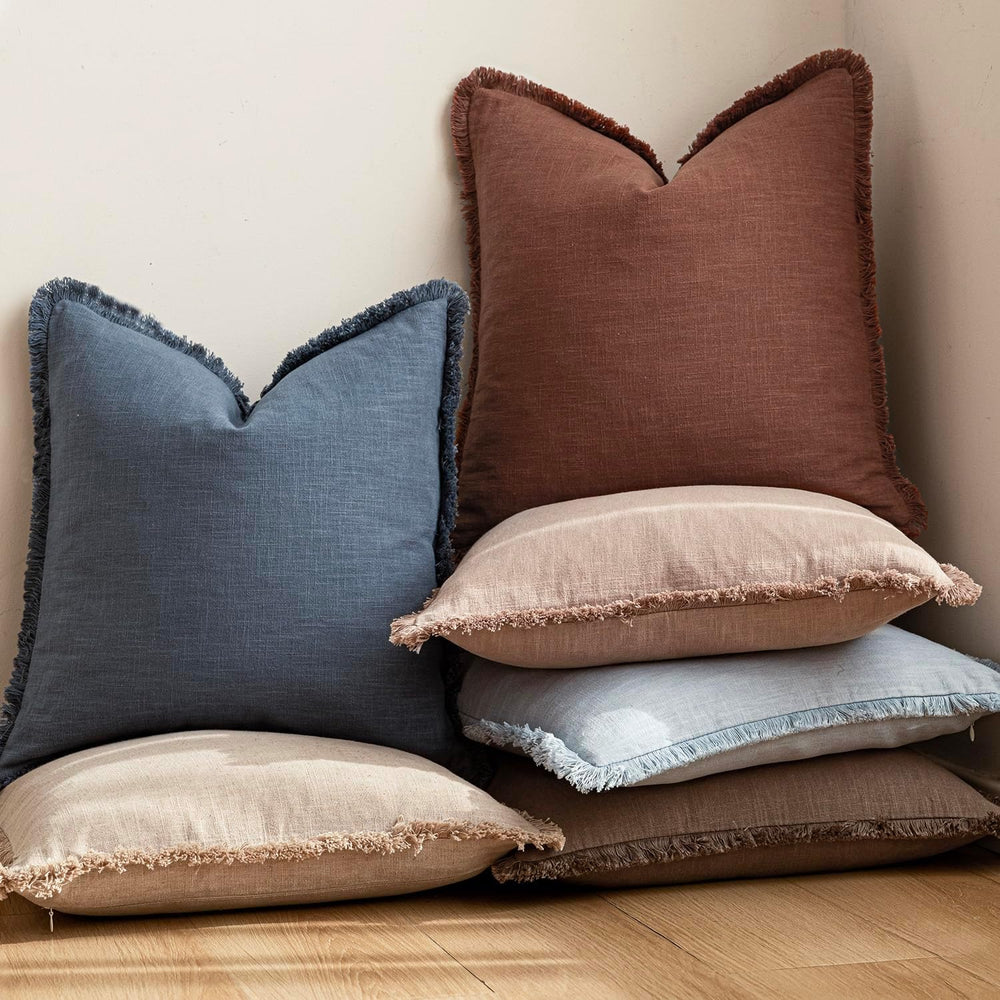 Foindtower Decorative Linen Fringe Throw Pillow Covers 20×20 Inch,Sky Blue