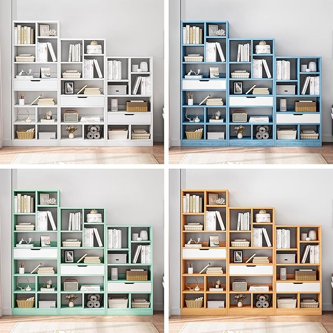 IOTXY Wooden Open Shelf Bookcase - 61 Inches Height Freestanding Display Stor...