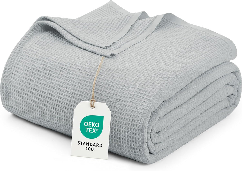 Utopia Bedding Cotton Blend Cool Grey Waffle Blanket King - 90x104 Inches