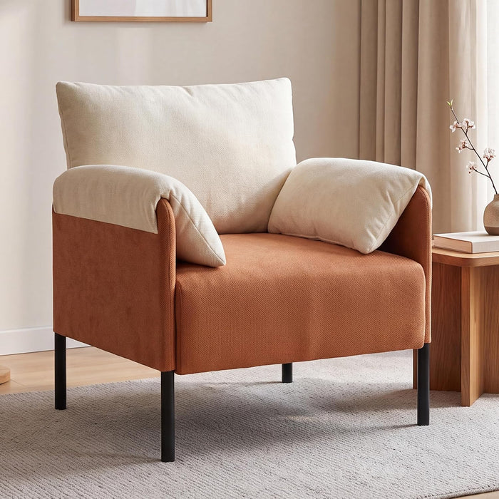 LSSBOUGHT Modern Accent Chair, Chenille Fabric Armchairs Side Chair,Single Sofa for Living Room,Bedroom, Apartment,Small Space (Orange,1 Chair)