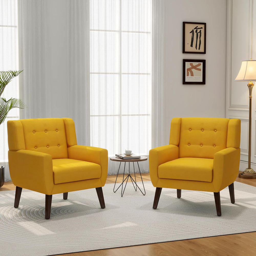 Accent Chair Set of 1, Comfy Reading Armchair, Yellow
