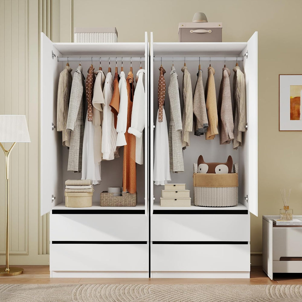 White Armoire Wardrobe Closet with 4 Drawers, 75" Tall x 63" Wide